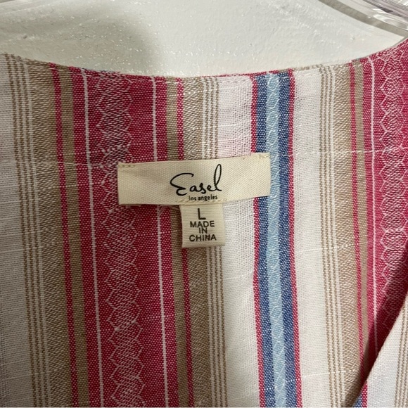 EASEL Striped Multicolor V-Neck Embroidered Tiered Dress with pockets | size L - Picture 6 of 10